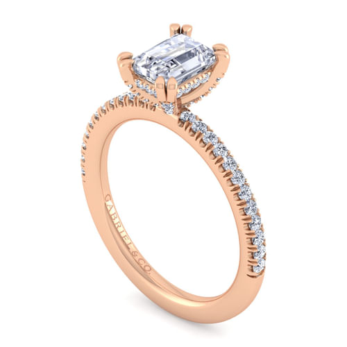 14K Rose Gold Emerald Cut Diamond Engagement Ring