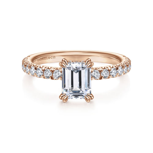 14K Rose Gold Emerald Cut Diamond Engagement Ring