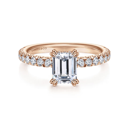 Gabriel - 14K Rose Gold Emerald Cut Diamond Engagement Ring