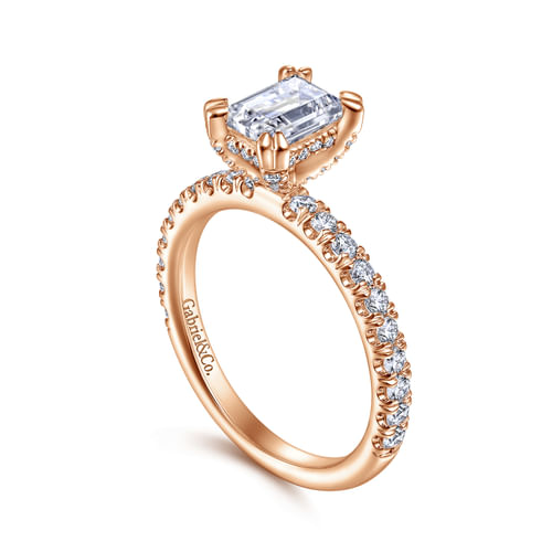 14K Rose Gold Emerald Cut Diamond Engagement Ring