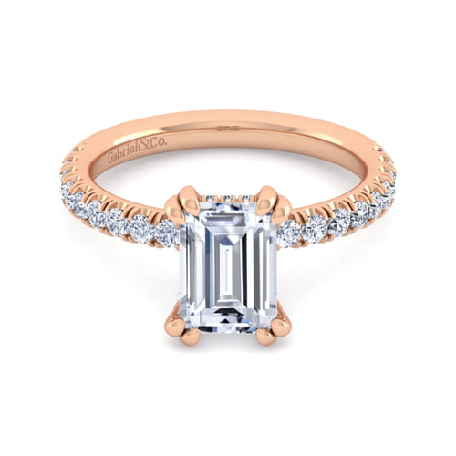 14K Rose Gold Emerald Cut Diamond Engagement Ring
