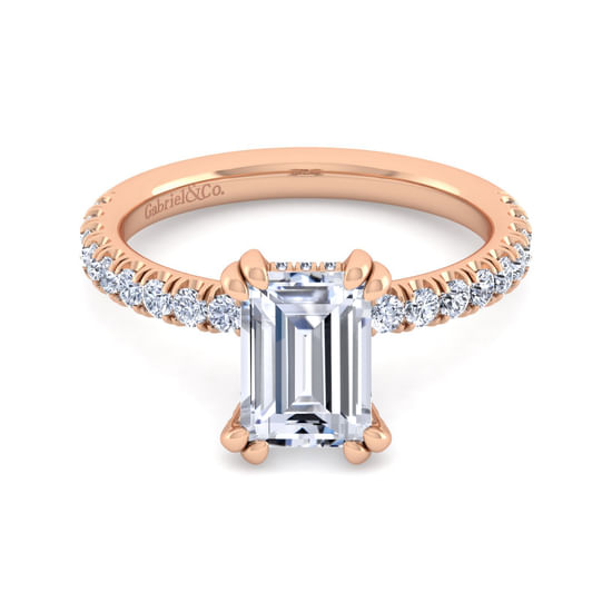 Gabriel - 14K Rose Gold Emerald Cut Diamond Engagement Ring