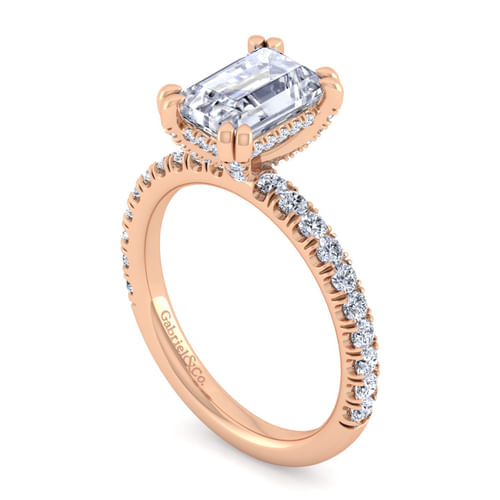 14K Rose Gold Emerald Cut Diamond Engagement Ring