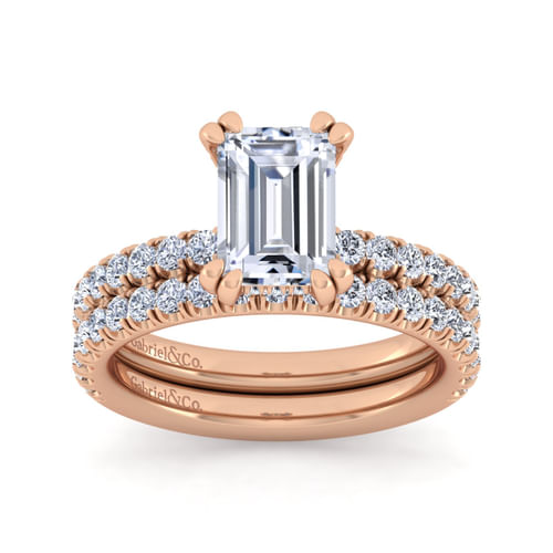 14K Rose Gold Emerald Cut Diamond Engagement Ring