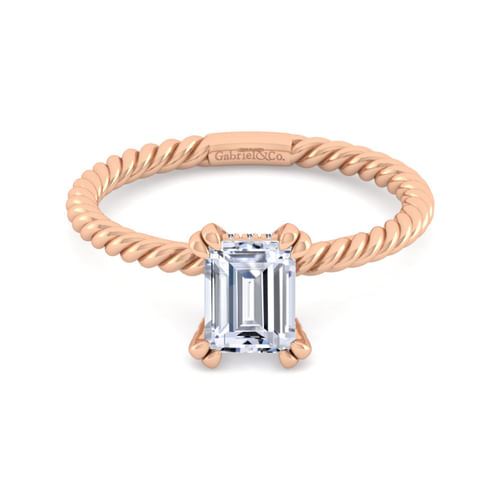 14K Rose Gold Emerald Cut Diamond Engagement Ring