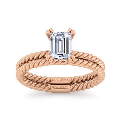 14K Rose Gold Emerald Cut Diamond Engagement Ring