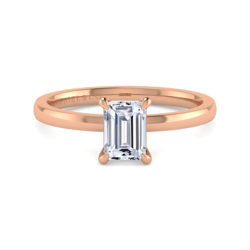 14K Rose Gold Emerald Cut Diamond Engagement Ring