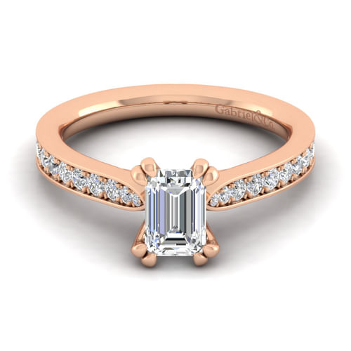 14K Rose Gold Emerald Cut Diamond Engagement Ring