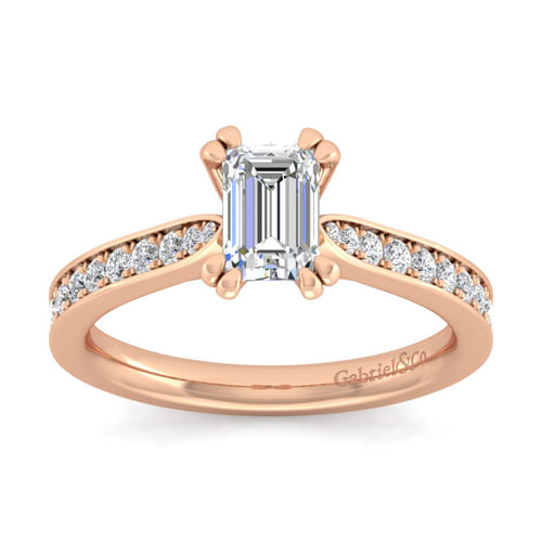 14K Rose Gold Emerald Cut Diamond Engagement Ring