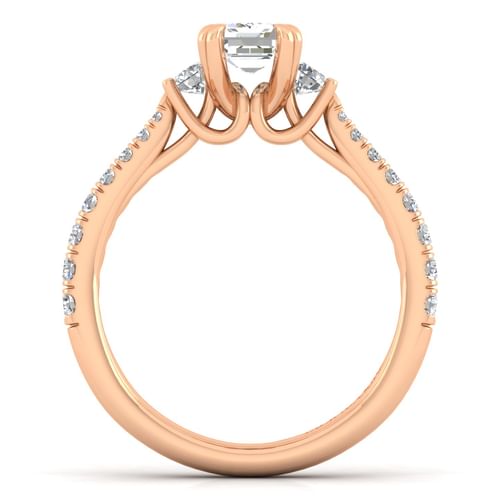 14K Rose Gold Emerald Cut Three Stone Diamond Engagement Ring