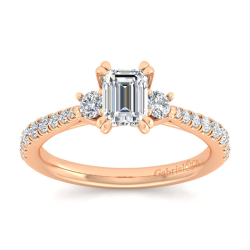 14K Rose Gold Emerald Cut Three Stone Diamond Engagement Ring