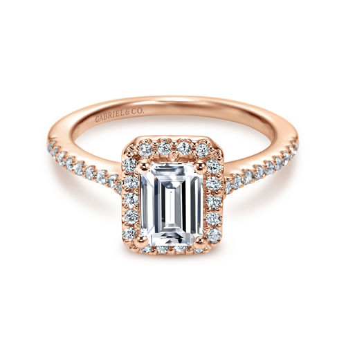 14K Rose Gold Emerald Halo Diamond Engagement Ring
