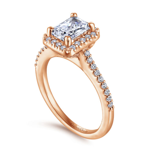 14K Rose Gold Emerald Halo Diamond Engagement Ring