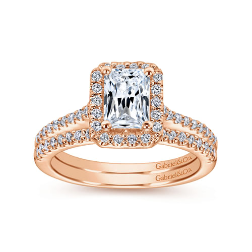 14K Rose Gold Emerald Halo Diamond Engagement Ring
