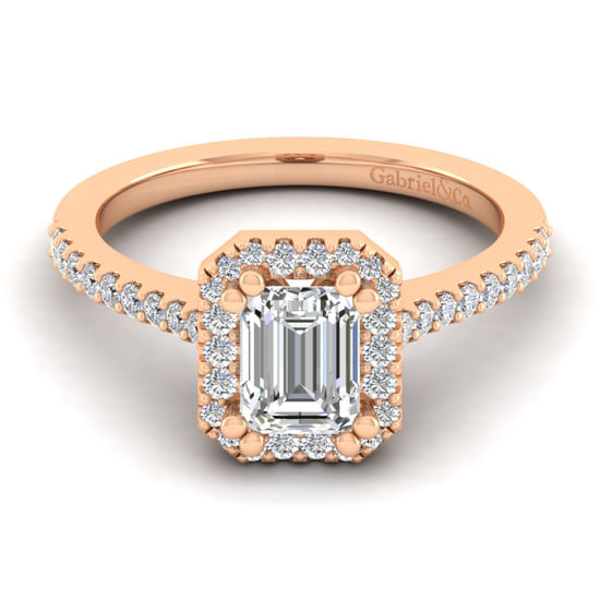 Gabriel - 14K Rose Gold Emerald Halo Diamond Engagement Ring