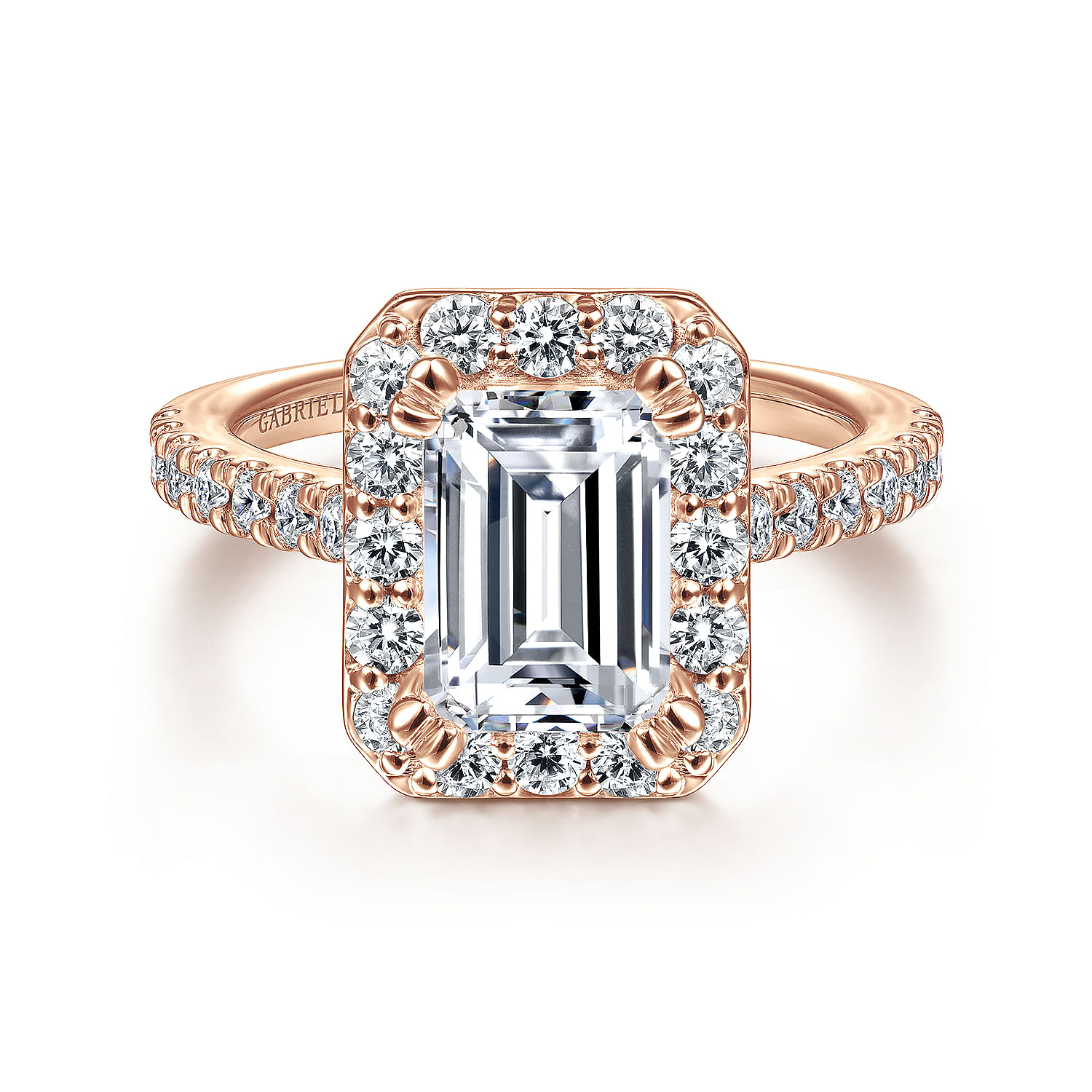 Gabriel - 14K Rose Gold Emerald Halo Diamond Engagement Ring