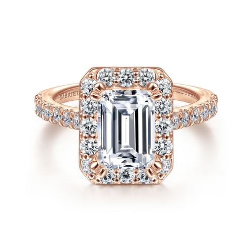 14K Rose Gold Emerald Halo Diamond Engagement Ring