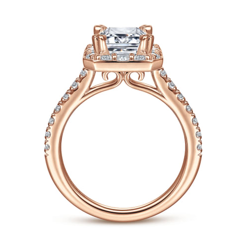 14K Rose Gold Emerald Halo Diamond Engagement Ring