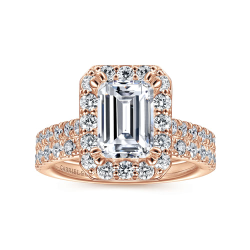 14K Rose Gold Emerald Halo Diamond Engagement Ring