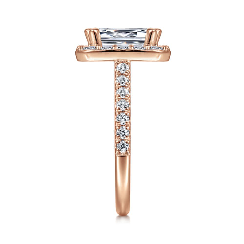 14K Rose Gold Emerald Halo Diamond Engagement Ring