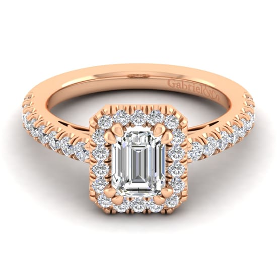 Gabriel - 14K Rose Gold Emerald Halo Diamond Engagement Ring