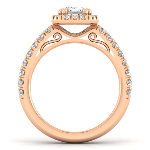 14K Rose Gold Emerald Halo Diamond Engagement Ring