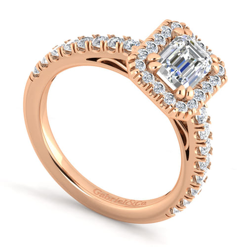 14K Rose Gold Emerald Halo Diamond Engagement Ring