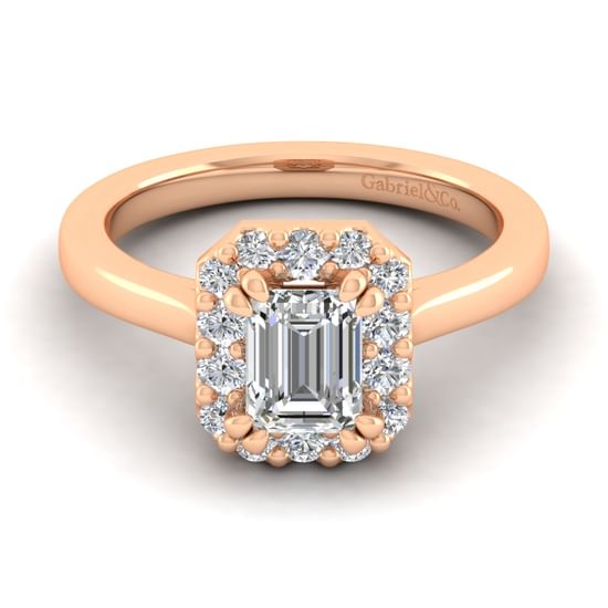 Gabriel - 14K Rose Gold Emerald Halo Diamond Engagement Ring