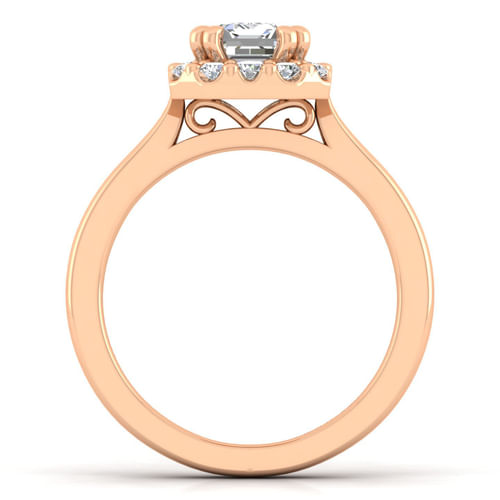14K Rose Gold Emerald Halo Diamond Engagement Ring