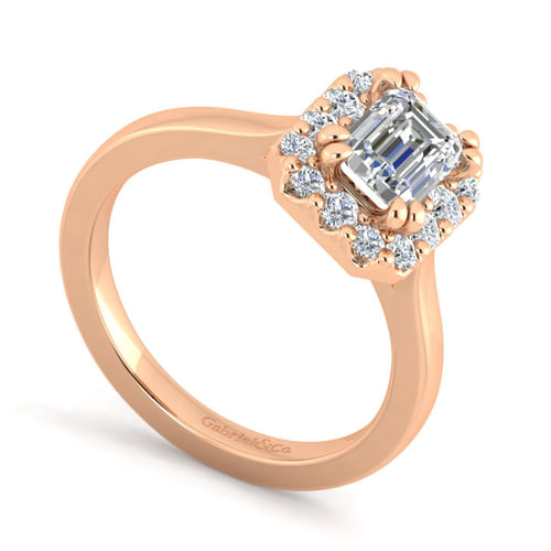 14K Rose Gold Emerald Halo Diamond Engagement Ring