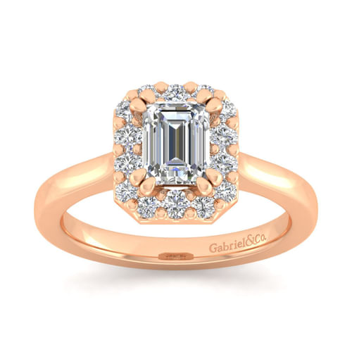 14K Rose Gold Emerald Halo Diamond Engagement Ring