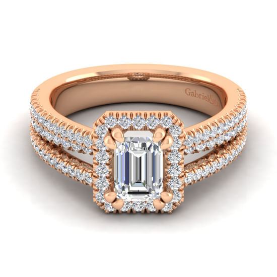 Gabriel - 14K Rose Gold Emerald Halo Diamond Engagement Ring