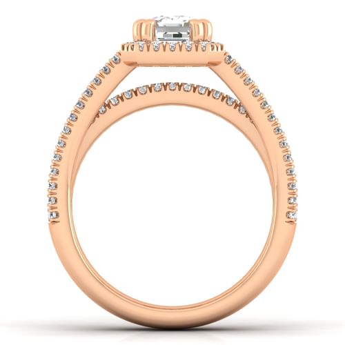 14K Rose Gold Emerald Halo Diamond Engagement Ring