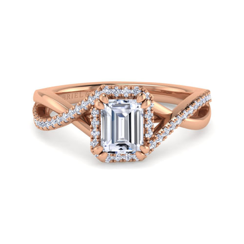 14K Rose Gold Emerald Halo Diamond Engagement Ring