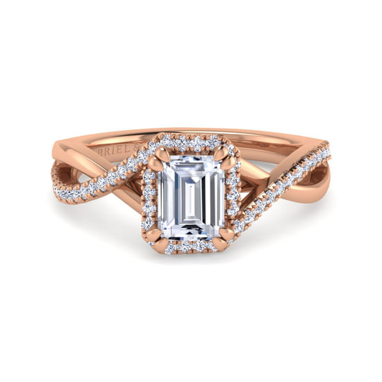 Gabriel - 14K Rose Gold Emerald Halo Diamond Engagement Ring