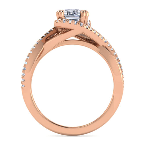 14K Rose Gold Emerald Halo Diamond Engagement Ring