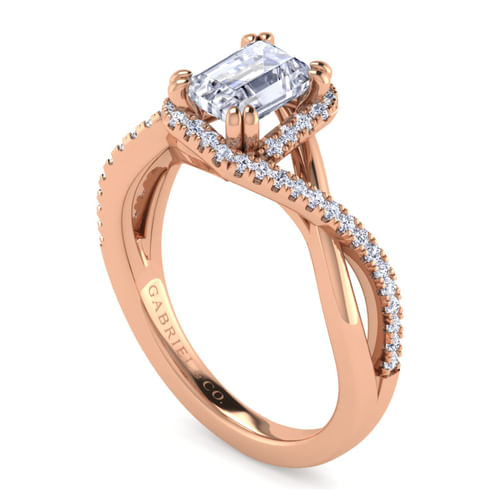 14K Rose Gold Emerald Halo Diamond Engagement Ring
