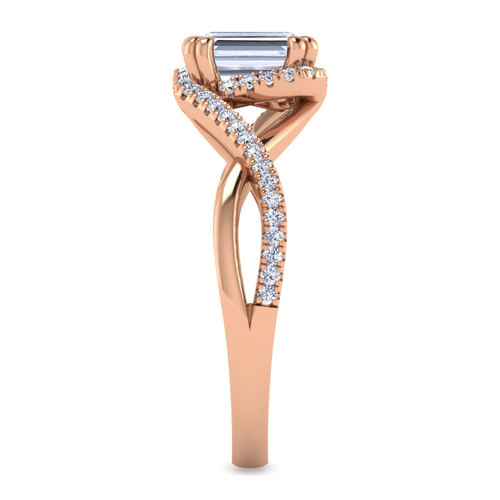 14K Rose Gold Emerald Halo Diamond Engagement Ring