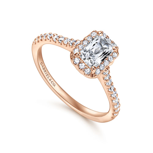 14K Rose Gold Emerald Halo Diamond Engagement Ring