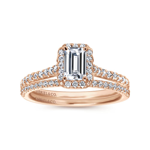 14K Rose Gold Emerald Halo Diamond Engagement Ring