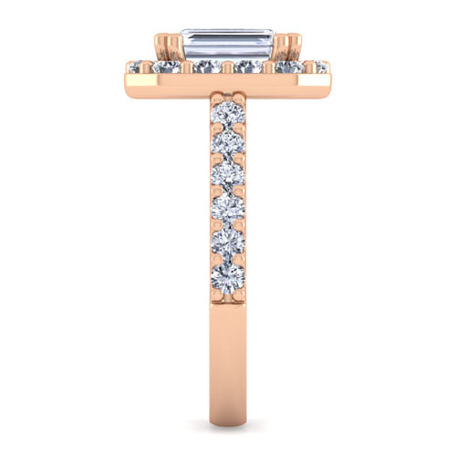 14K Rose Gold Emerald Halo Diamond Engagement Ring
