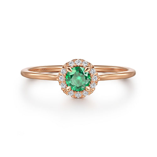 14K Rose Gold Emerald and Diamond Halo Promise Ring