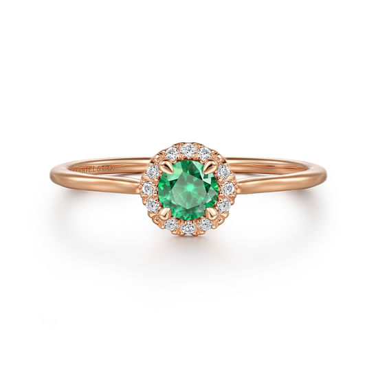 Gabriel - 14K Rose Gold Emerald and Diamond Halo Promise Ring