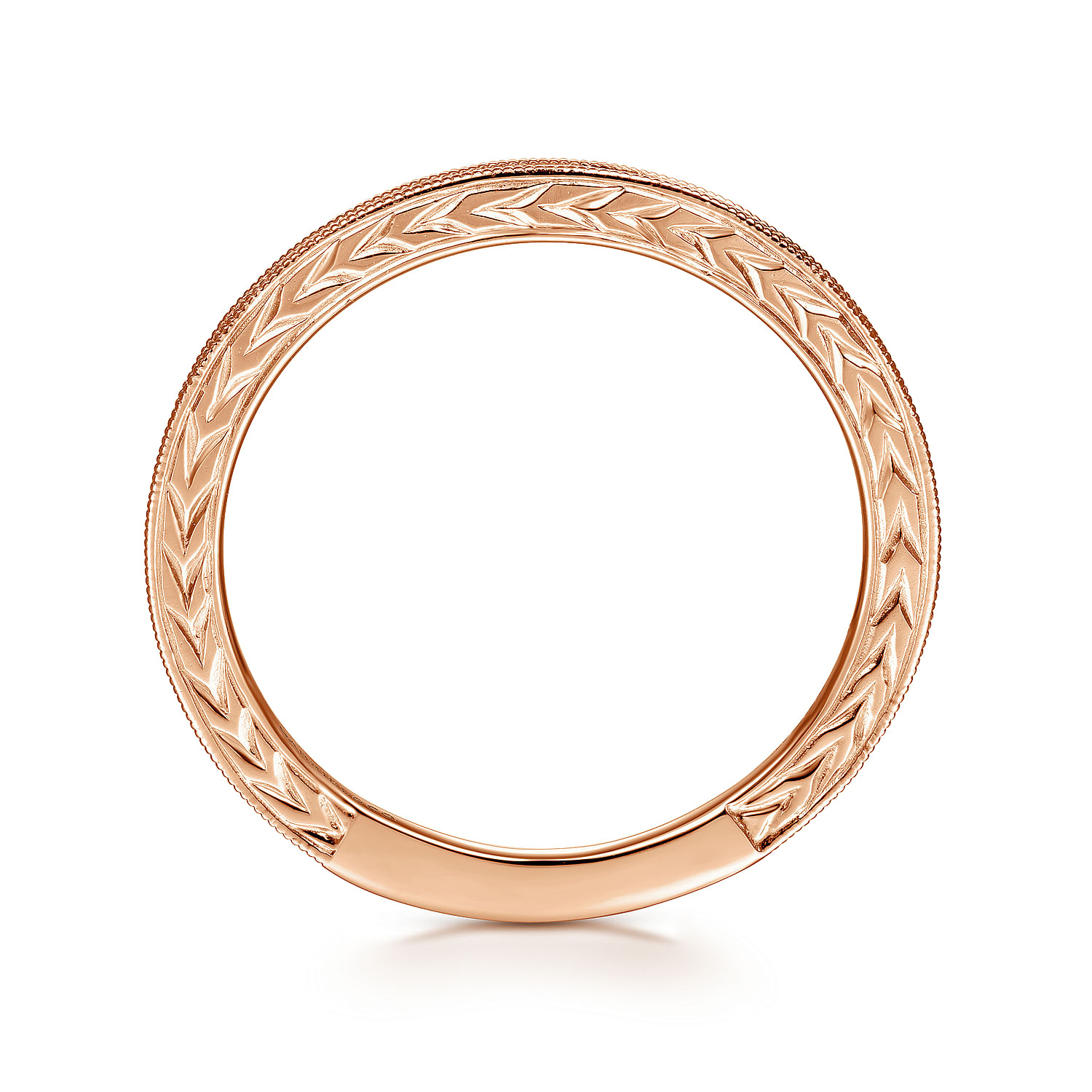 14K Rose Gold Engraved Milgrain Slim Stackable Ring