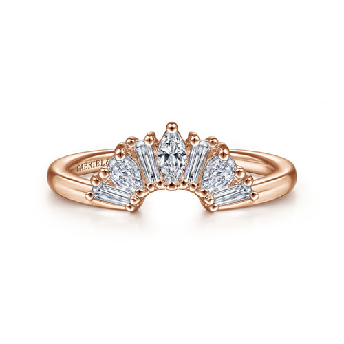 14K Rose Gold Fancy Diamond Cut Curved Anniversary Band