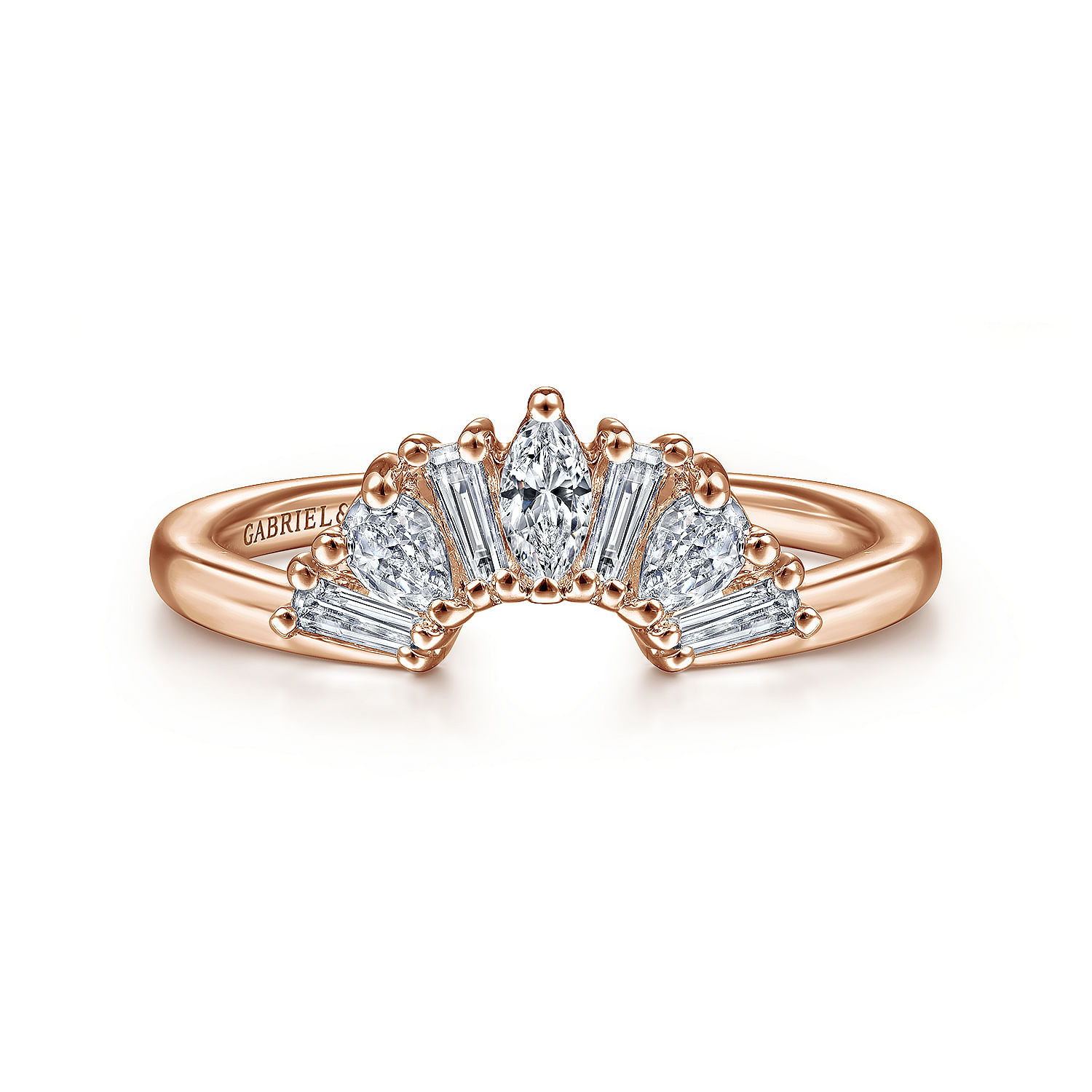 14K Rose Gold Fancy Diamond Shapes Curved Fan Anniversary Band