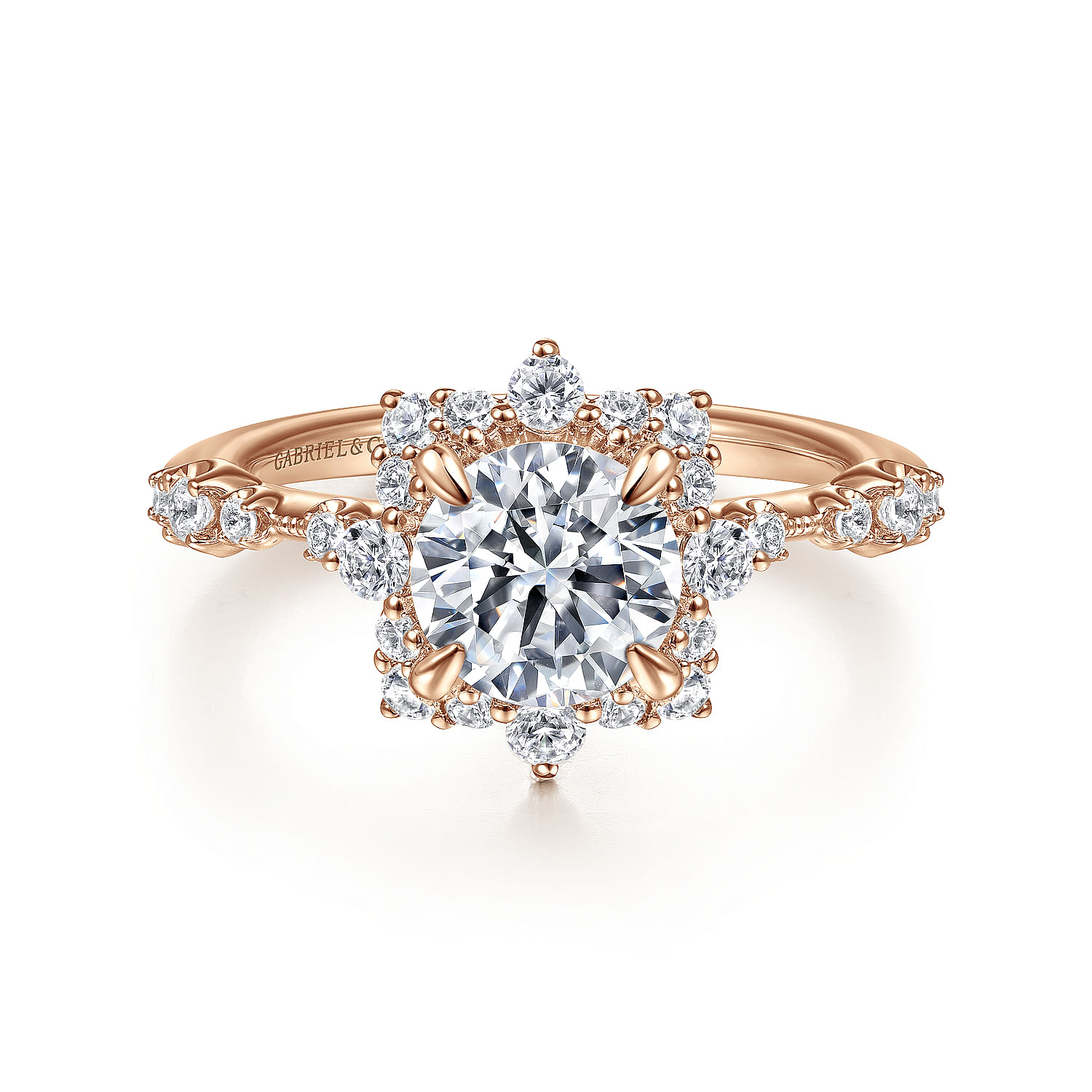 Gabriel - 14K Rose Gold Fancy Halo Round Diamond Engagement Ring