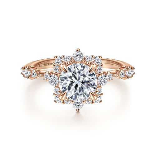 14K Rose Gold Fancy Halo Round Diamond Engagement Ring