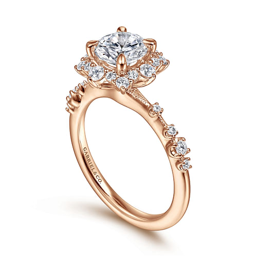 14K Rose Gold Fancy Halo Round Diamond Engagement Ring