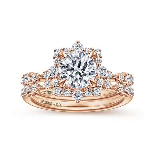 14K Rose Gold Fancy Halo Round Diamond Engagement Ring